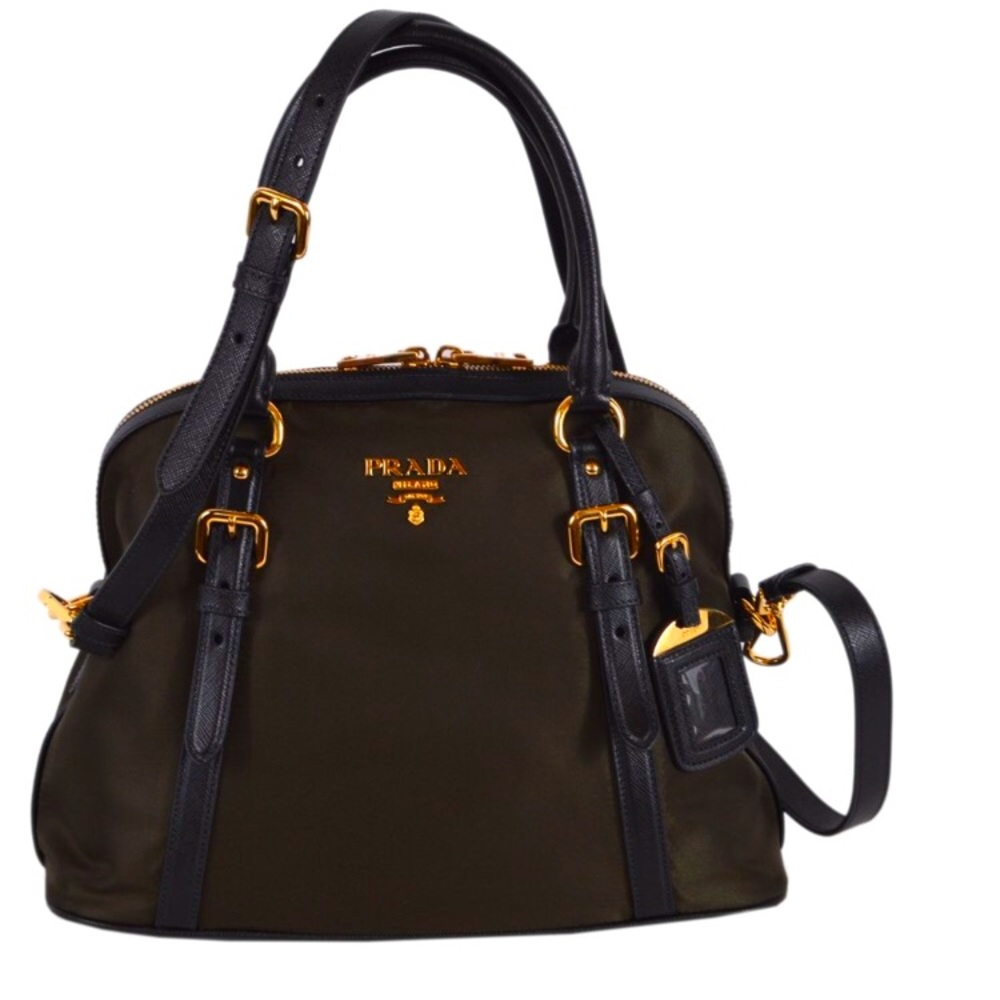 Prada nylon bauletto hand bag with strap